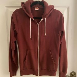 american apparel maroon zip up hoodie